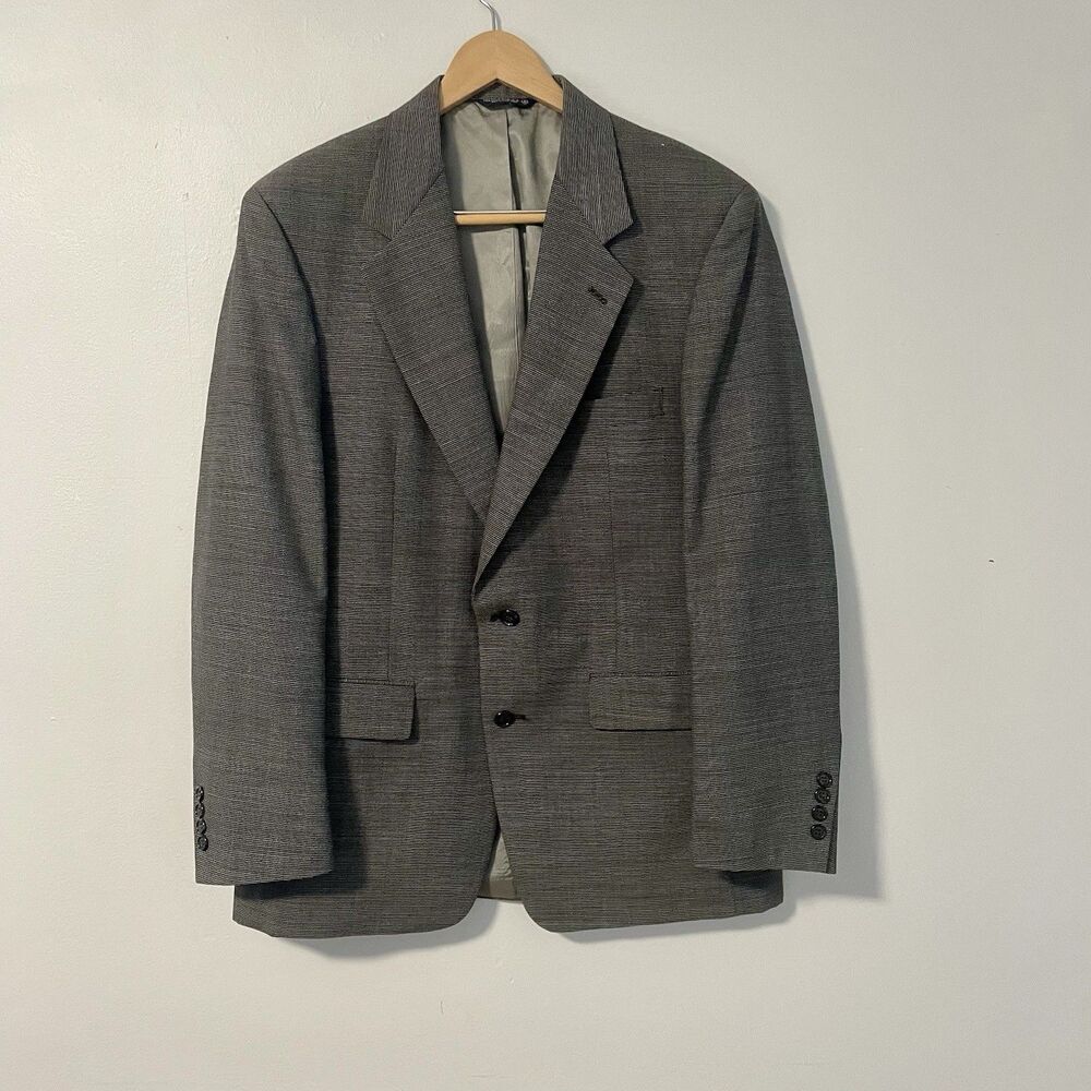 Vintage Palm Beach Sport Coat Blazer Jacket Gray 43R‎ 100% Wool Crossweave
